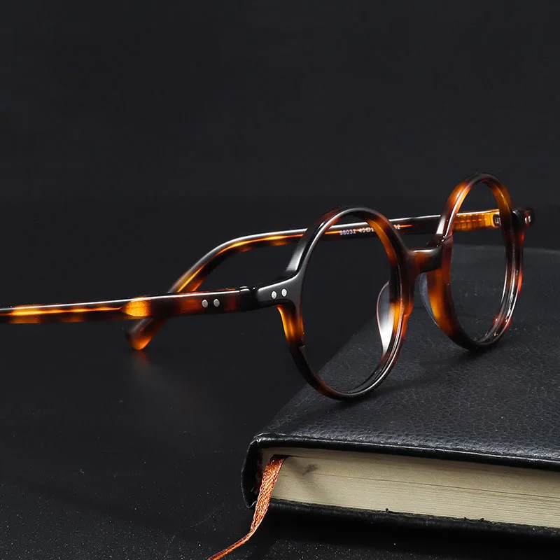 

45mm Black Round Reading Glasses Vintage Acetate Eyeglasses Frames Prescription Myopia Glasses Anti Blue Light 1.75 2.5 2.75 3.5