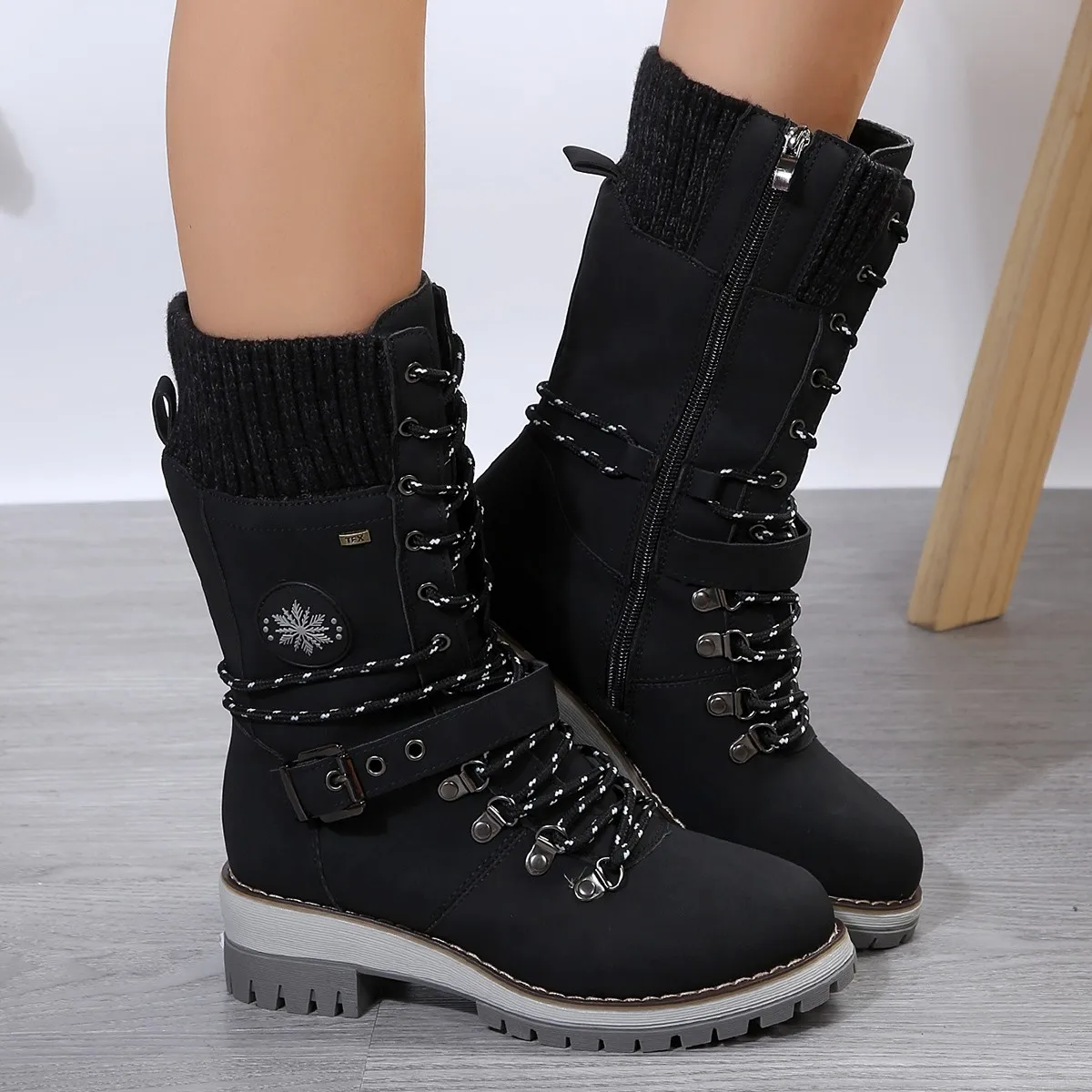 2024 Winter Outdoor Shoes for Women Side Zip Women's Mid-Calf Boots Square Heel Casual Women's Shoes Med Heel Ladies Boots