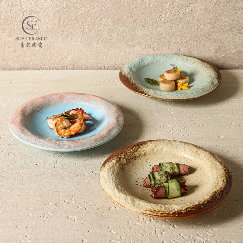 Ceramic plate 8-inch western restaurant vegetable plate Chinese ancient style dinner fusion vegetable kiln glazed tableware