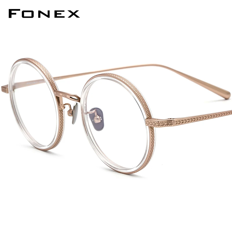 

FONEX Acetate Titanium Glasses Frame Men Retro Round Eyeglasses Women 2024 New Relief Grace Eyewear N-026R