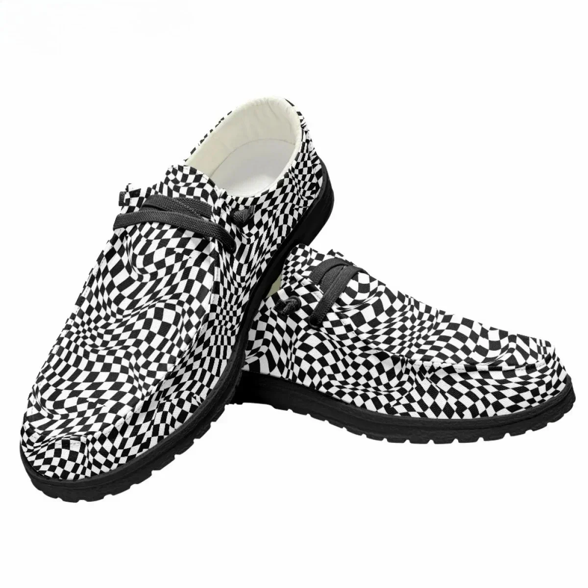 

Men Dude Summer Canvas Shoes Checkerboard Grid Breathable Lightweight Driving Walk Sneakers Trend Casual Flat Shoes