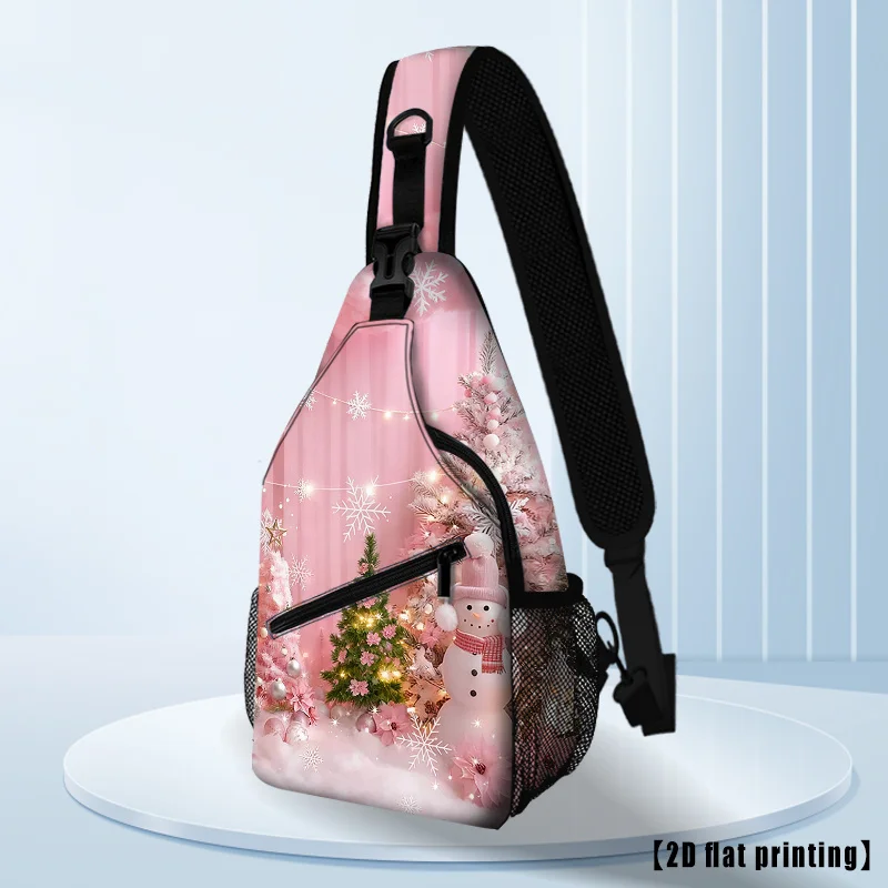 Women's Men's Pink Cherry Blossom Snowman Hiking Crossbody Bag with Cherry Tree Print Adjustable Strap, Zipper Closure