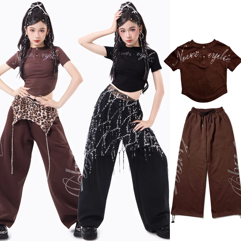 

Kids Hip Hop Dance Clothing For Girls Crop Tops Loose Pants Practice Outfits Jazz Dance Costumes Fashion Show Stage Wear XH4960