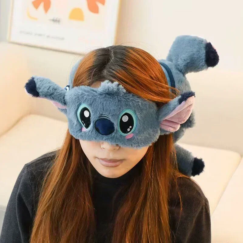 New Disney Stitch Travel Neck Pillow With Eye Mask Multi-fuction Sleeping Massager Pillows Cartoon Plush Toys Surprise Giftsdis