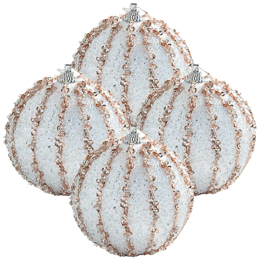 

4pcs 8cm Christmas Decoration Balls White Glitter Vertical Stripes Durable Hanging naments for Tree Party Storage