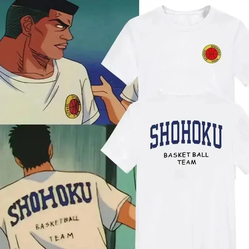 انمي ياباني شوهوكو سلة الكرة فريق تي شيرت الرجال النساء ساكوراجي هاناميتشي طباعة تي شيرت تأثيري للجنسين الملابس