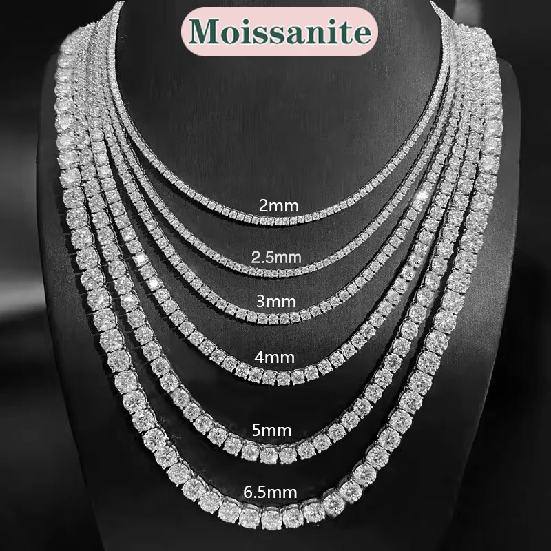 

S925 Moissanite Tennis Necklace for Woman Wedding Jewely with Certificate 925 Sterling Sliver Plated 18k White Gold Necklace