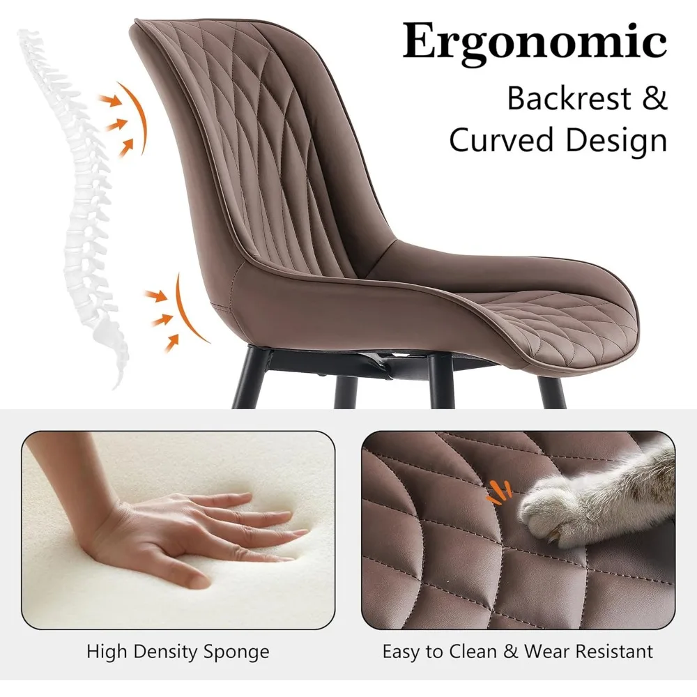 طقم كراسي طعام حديثة من الجلد الصناعي مكون من قطعتين مع إطار معدني معزز ومنفروشات مقاومة للخدش