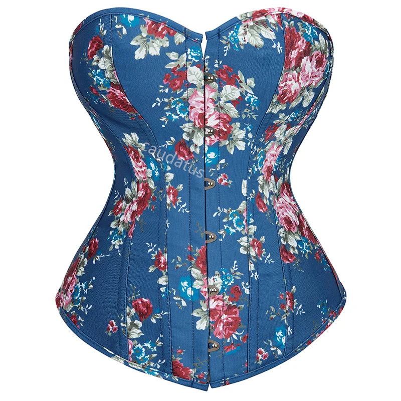 Corsé de talla grande para mujer, corpiño con encaje de flores burlescas, lencería Sexy, disfraz de Renissance, ropa rosa