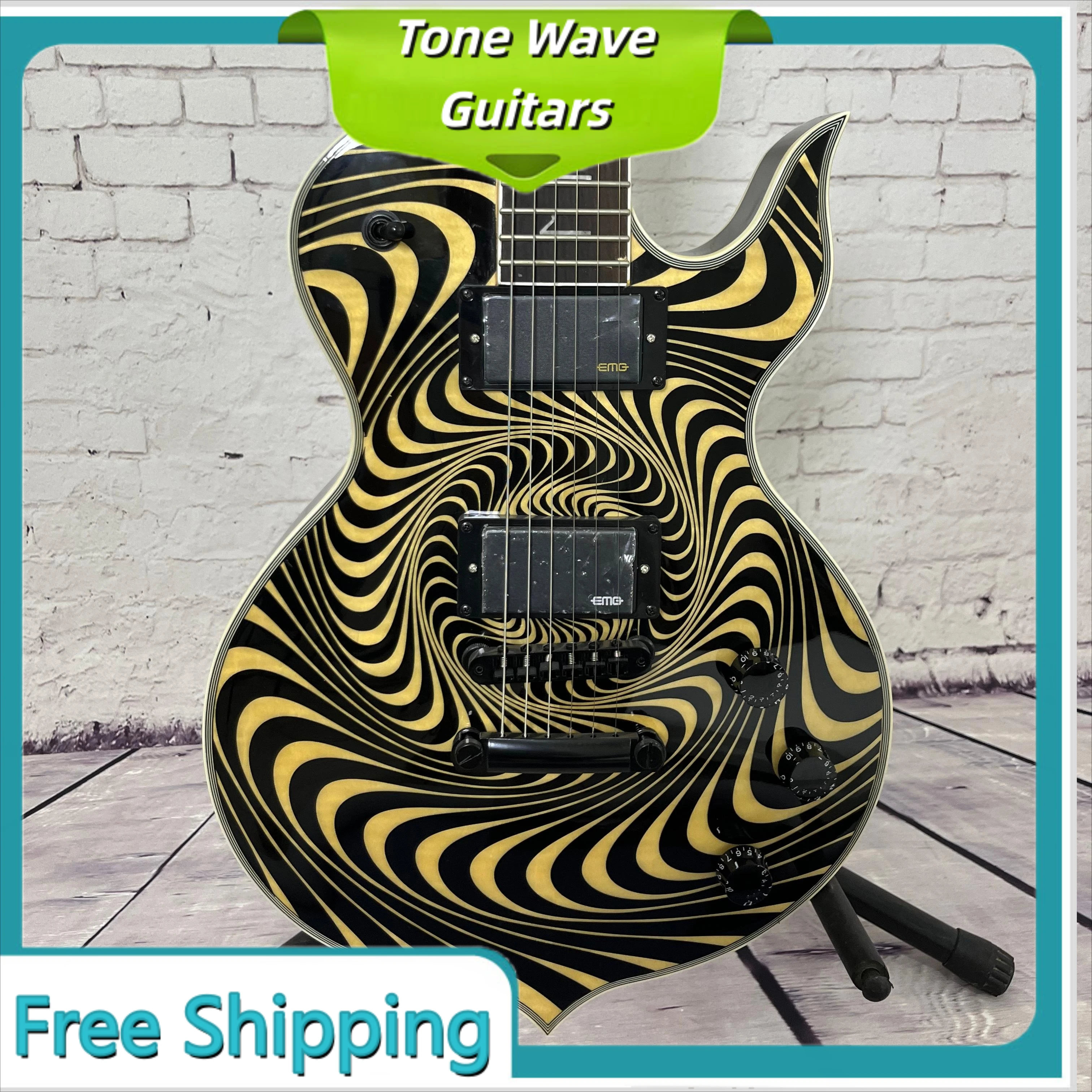 40-inch Yellow Spiral Turbine Coated Electric Guitar Active Pickup ZW Devil Angle Gradient Security Tree Nodule Maple Veneer