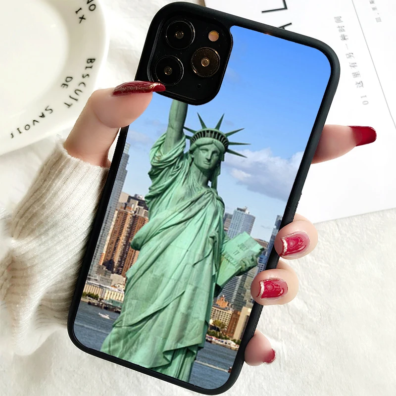 5 5S SE 2020 Phone Cover Case for iPhone 6 6S 7 8 PLUS X XS XR 11 12 13 MINI 14 PRO MAX Rubber American Flag Statue of Liberty