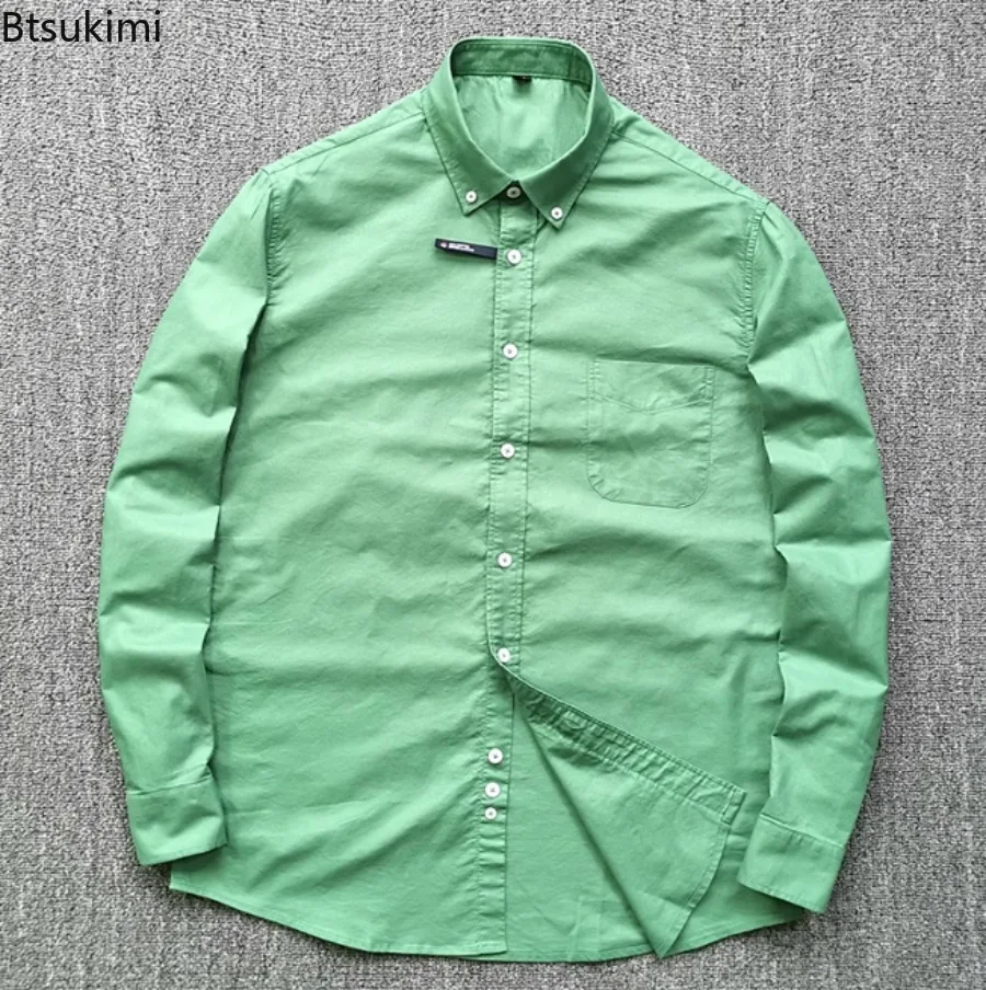 Men's All Cotton Washed Oxford Shirt Business Wedding Work Leisure Solid Color  Korean Version Multi-color Fashion Classic Shirt