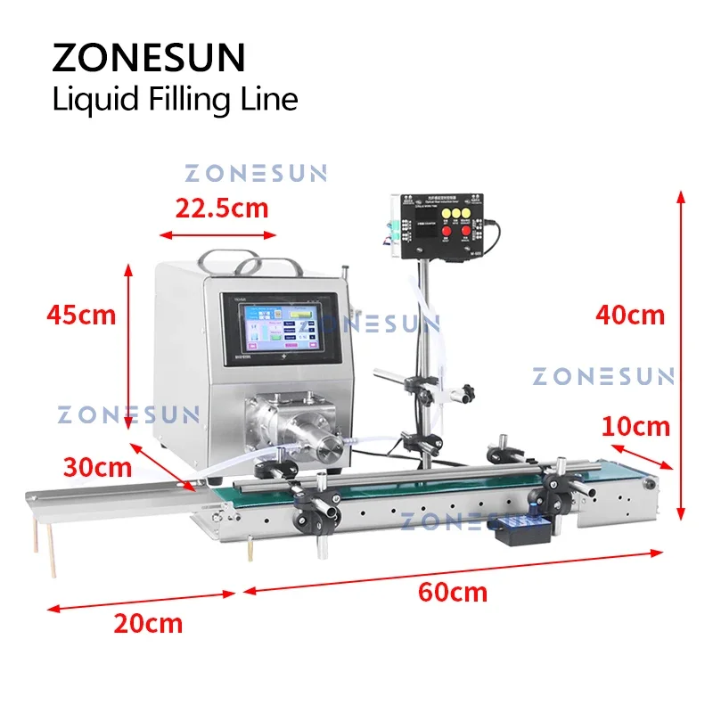 ZONESUN ZS-DTCP1 Automatische Ampulle Flüssige Füll Maschine Mit Förderband 0,2-5ml Reagenz Augentropfen Keramik Pumpe Flasche Füllstoff