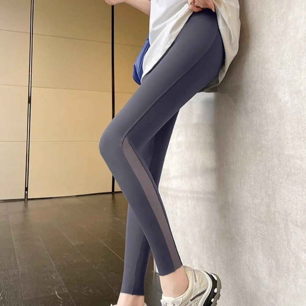

Long Pants Mesh Women Sharkskin Pants Ice Leather Nine-inch Yoga Pencil Pants Slimming High-waisted Summer Thin Leggings Fitness