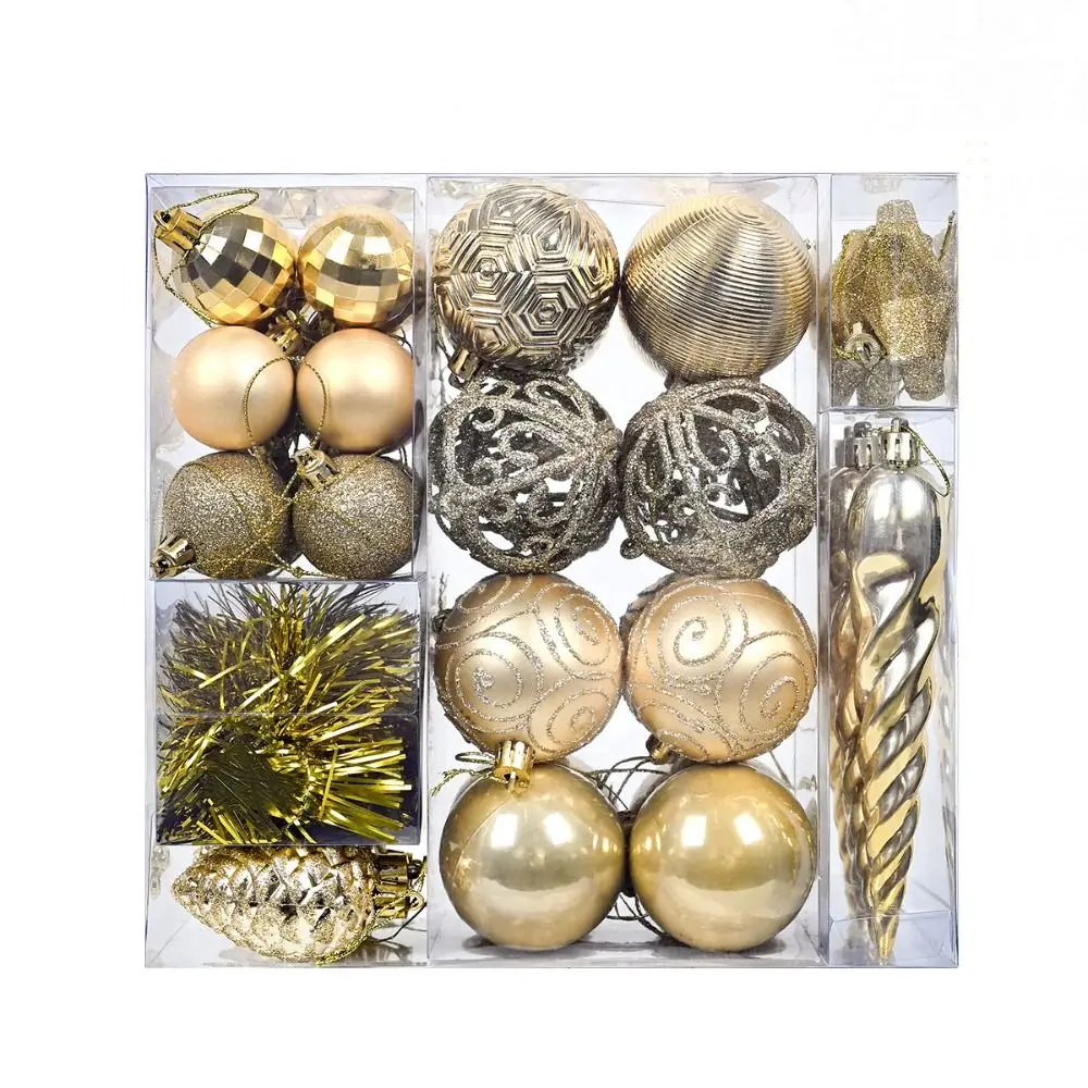 44pcs Plastic Christmas Balls Set Electroplated Xmas Baubles Hanging Pendant Shatterproof New Year Gift Christmas Decorations