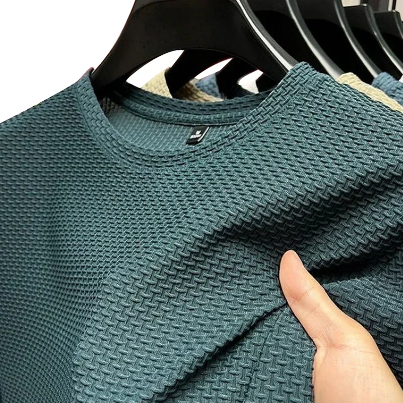 

Summer Ice Silk High-End Solid Color High Quality Short Sleeve T Shirts Men's Breathable Fashion T-Shirt Male Brand Clothes 4XL