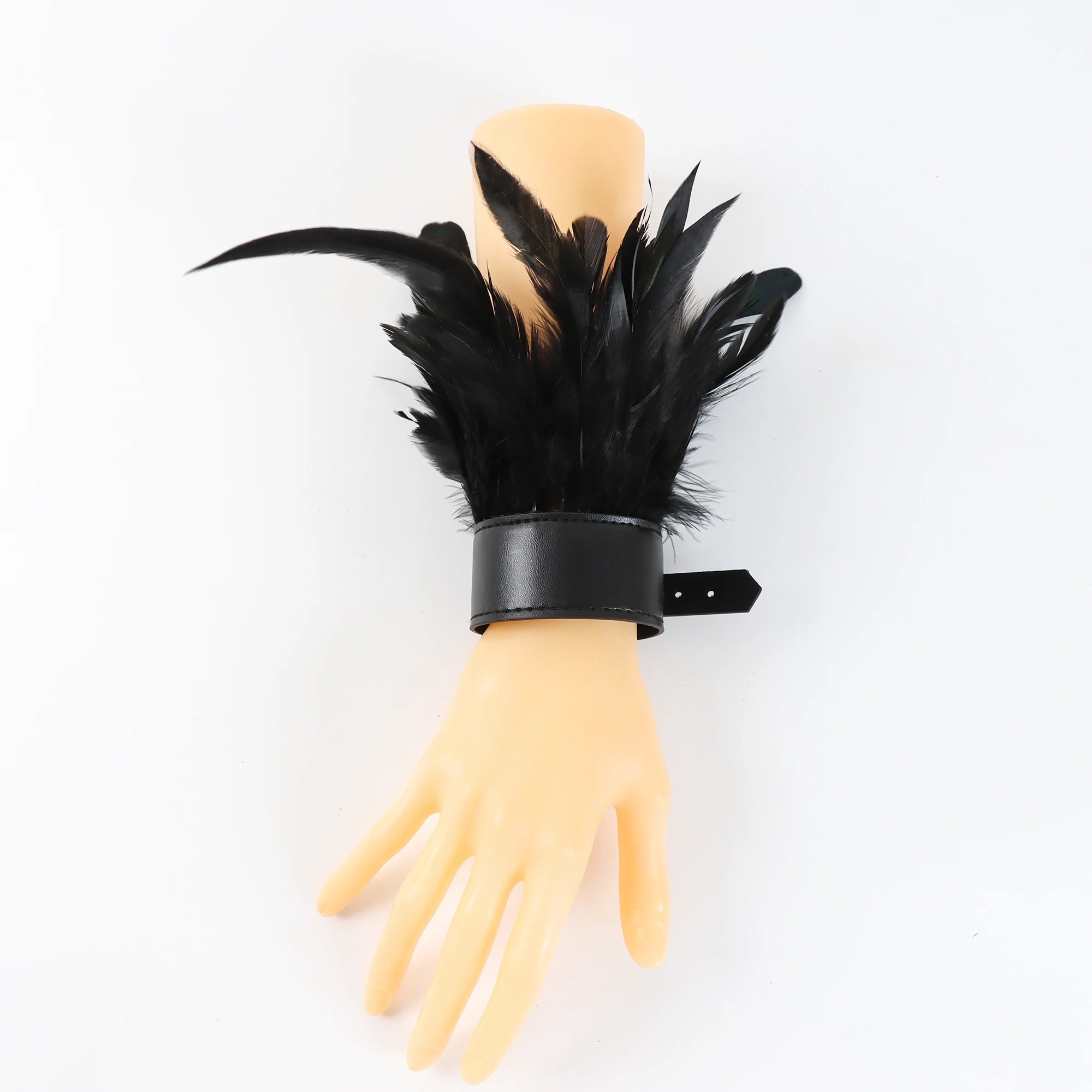 Gothic Gloves Feather Wrist Cuff Carnival Stage Show Showgirl Natural Dyed Rooster Feather Arm Warmer Party Cosplay Costume