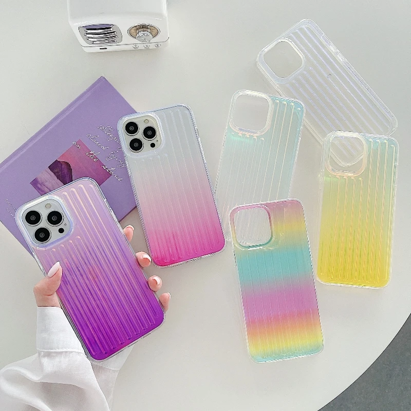 

Stylish Laser Gradient Phone Case Clear Glitter Stripe Tpu Anti-fall Cover For iPhone 11 15 14 13 12 Pro Max