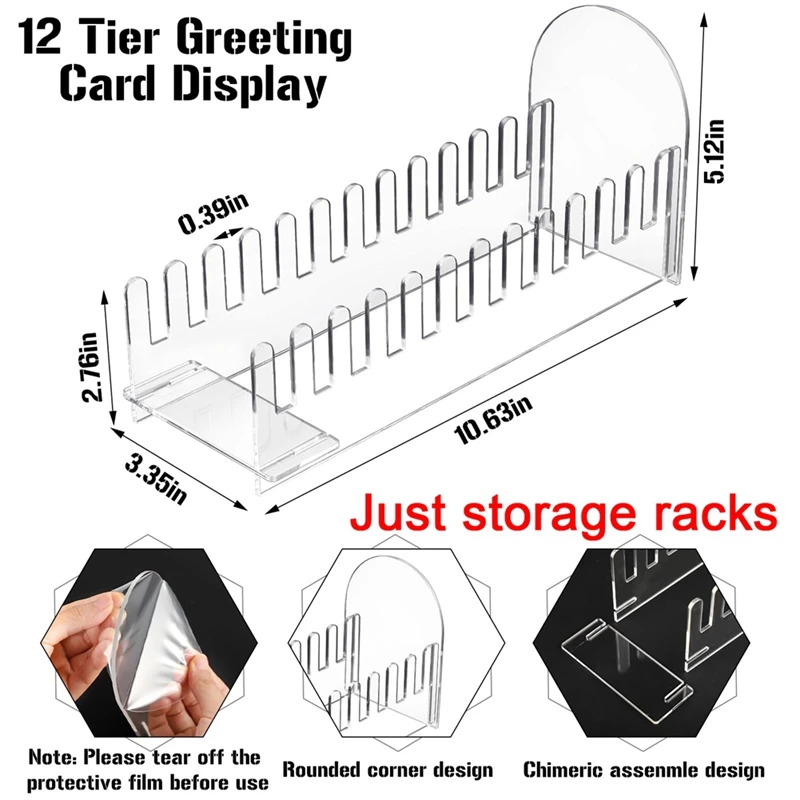 2 Pcs 12 Tier Acrylic Greeting Card Display Stand Portable Card Display Rack Clear Postcard Holder Display Stand