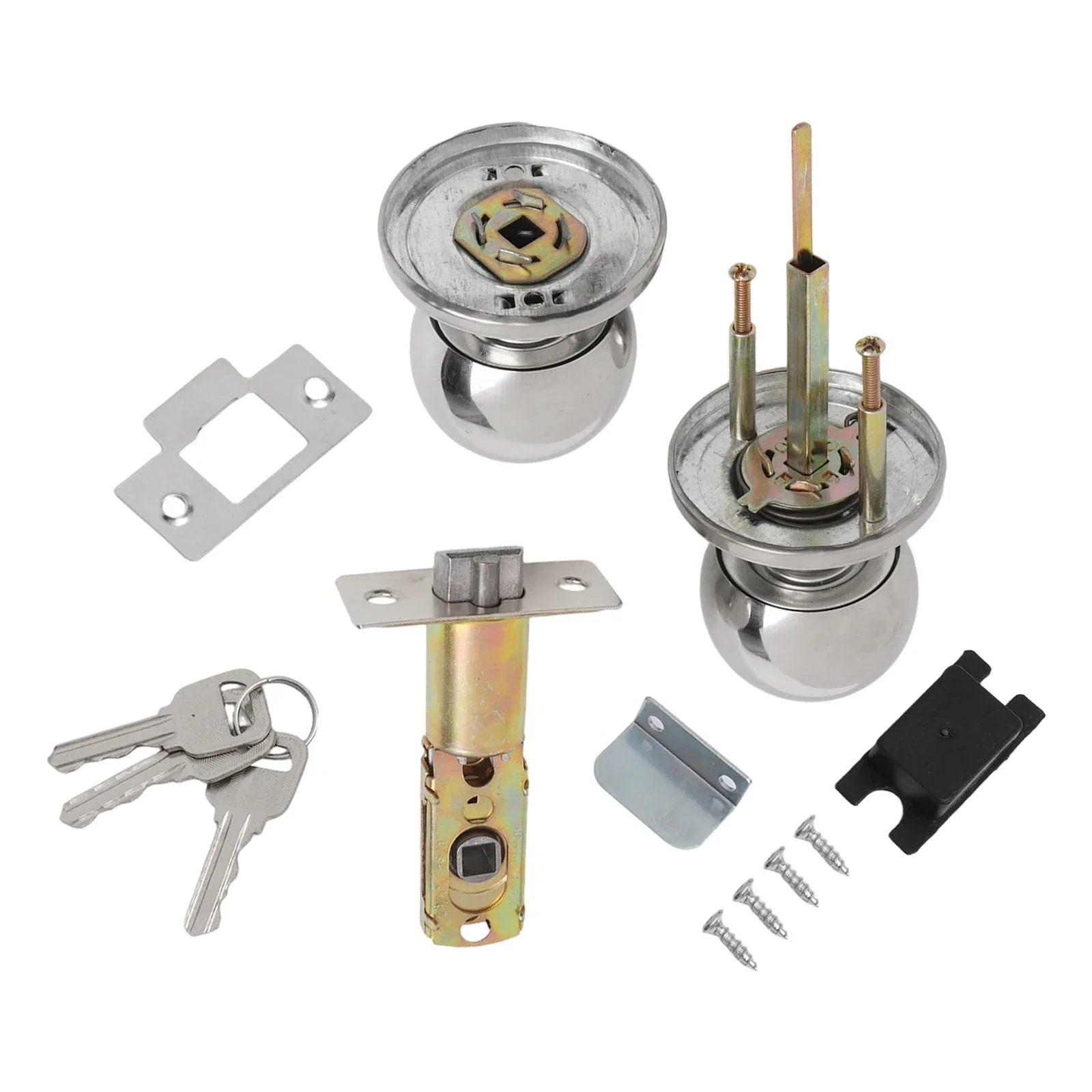 

Set Knob Handle With Key Privacy Passage Round Home Sliver Bathroom Shower Entrance Stainless Steel Practical Useful