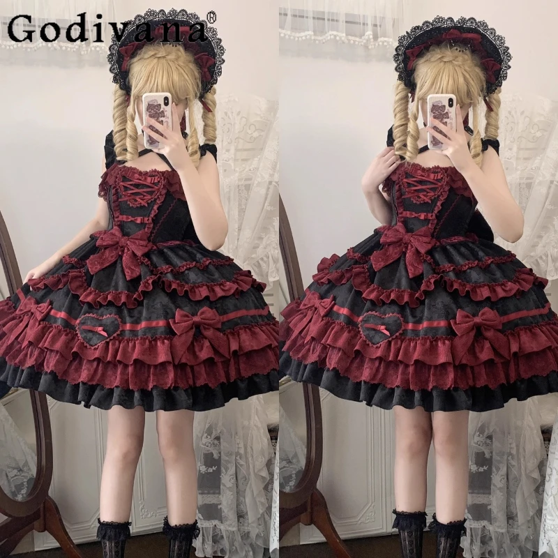 

Halloween Christmas Red Gothic Lolita Cos Dresses JSK Women's Slim Fit Elegant Retro Princess Dress Y2K Lolita Birthday Dress