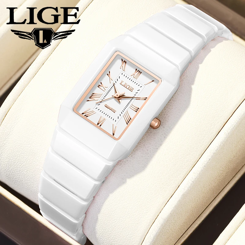 LIGE new ceramic Women's Watch elegant waterproof quartz wristwatch waterproof Ladies Watch casual luxury vintage watches gift