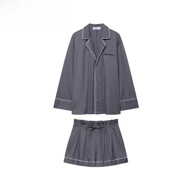 

ZBZR, новинка весны, женский комплект Long Sve irt orts, модный женский костюм из двух предметов с шелковыми лацканами, универсальный крой