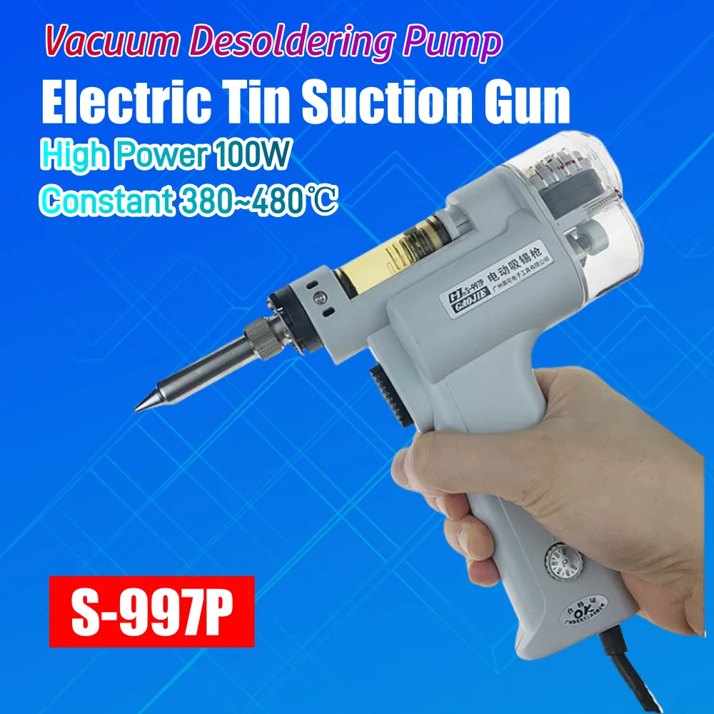 

110V/220V Electric Tin Suction Gun High Power 100W 380~480℃ Vacuum Desoldering Pump S-997P Solder Removal Gun Solda Eletrica