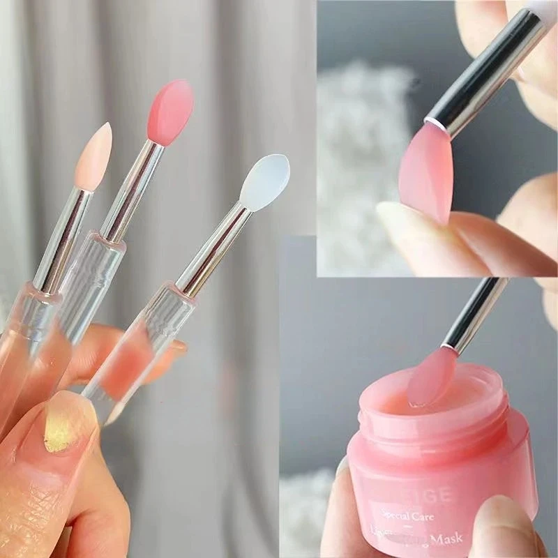 Portátil Silicone Lip Brush com tampa, macio multifuncional, bálsamo aplicador, batom, Lipgloss, pincéis de maquiagem plana