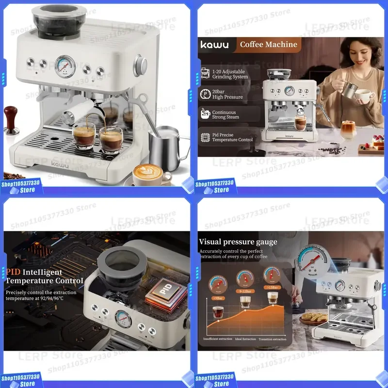 Automatic Coffee Machine with Built in Cone Burr Grinder and Milk Frother 20 Bar Pressure All in One Espresso Maker for Home