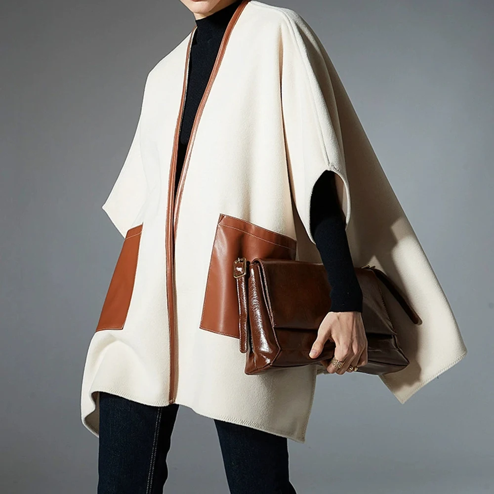 2025 nieuwe Europese en Amerikaanse mid-tot-high-end herfst en winter veelkleurige leren kruissjaal met zak-GZXX714
