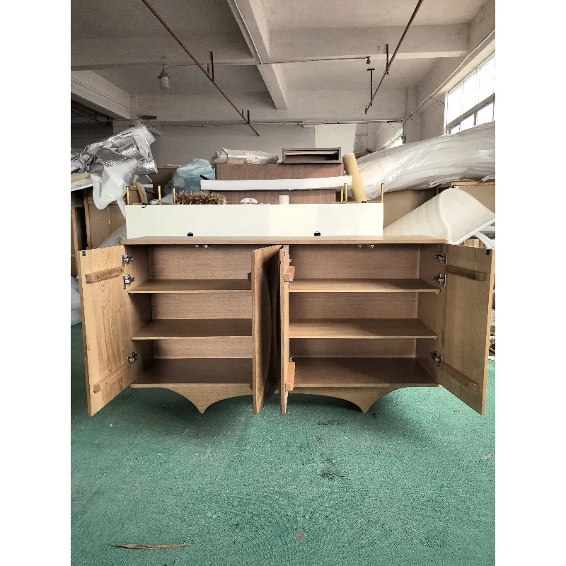 Medieval Style Movable Shoe Cabinet White Ash Wood Living Room & Entrance Integrated Solid Wood Design