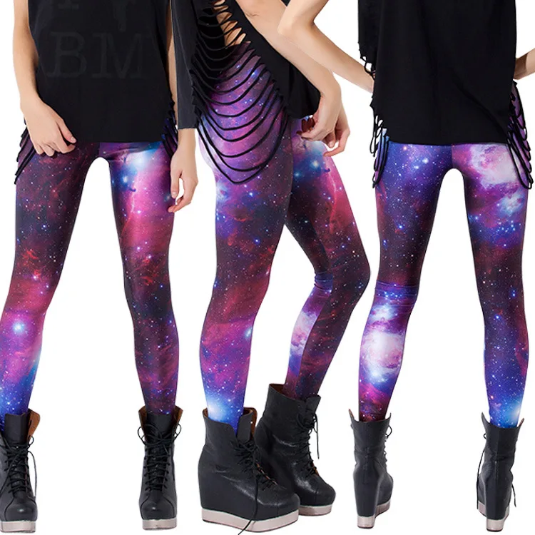 2022 European and American Hot-selling New Women's Pants Purple Starry Sky Digital Leggings Slim Personality Stretch Yoga Pants