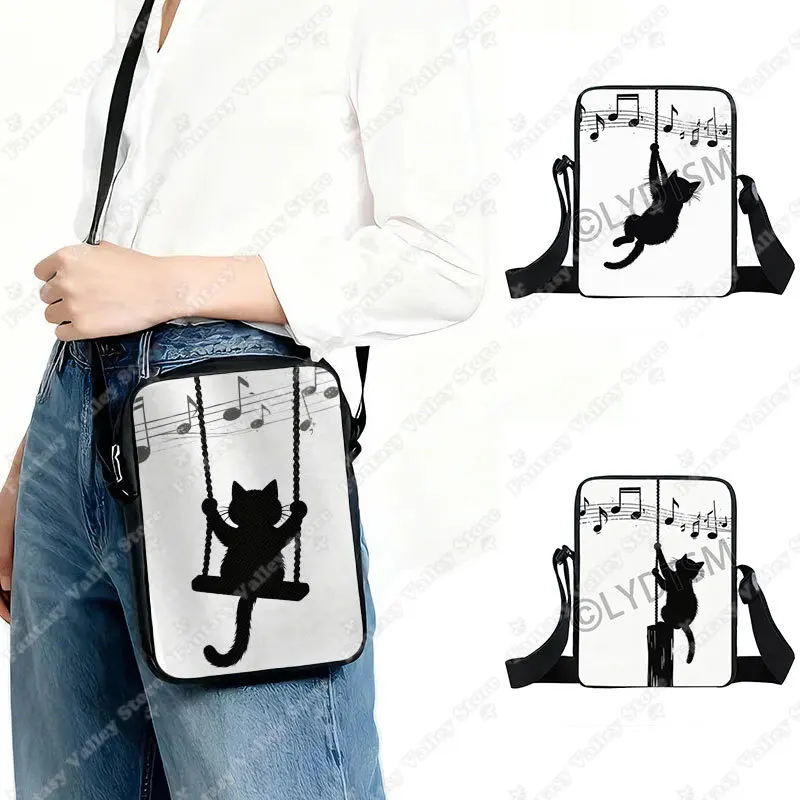 

Musical Symbol Cat Graphic Print Crossbody Bag Kawaii Kitten Women Handbag Messenger Bag Wallet Phone Holder