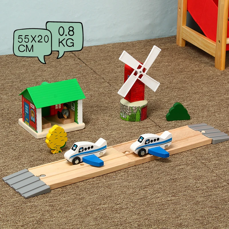 Aircraft Windmill Track Set Ticket Office Children's Educational Track Toy Accessories Compatible With Wooden Train Gifts PD28