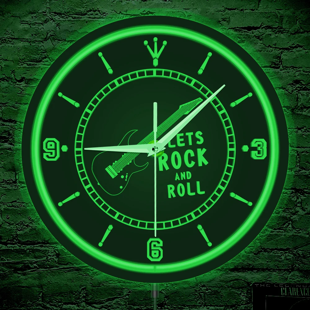 

Настенные часы со светодиодной подсветкой для электрогитары для рок-группы, музыкальной студии, рок-н-ролла, домашний декор, гибкие неоновые настенные часы с гибкой подсветкой