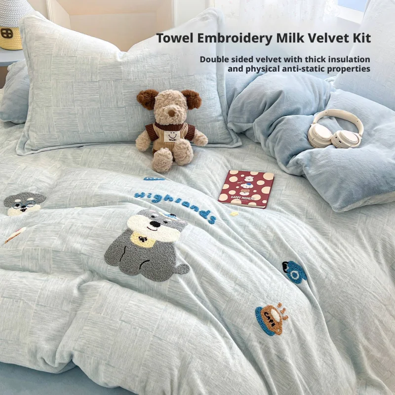

Cartoon Milk Velvet Bed Four-piece Set2025New Winter Thickened Bed Sheet