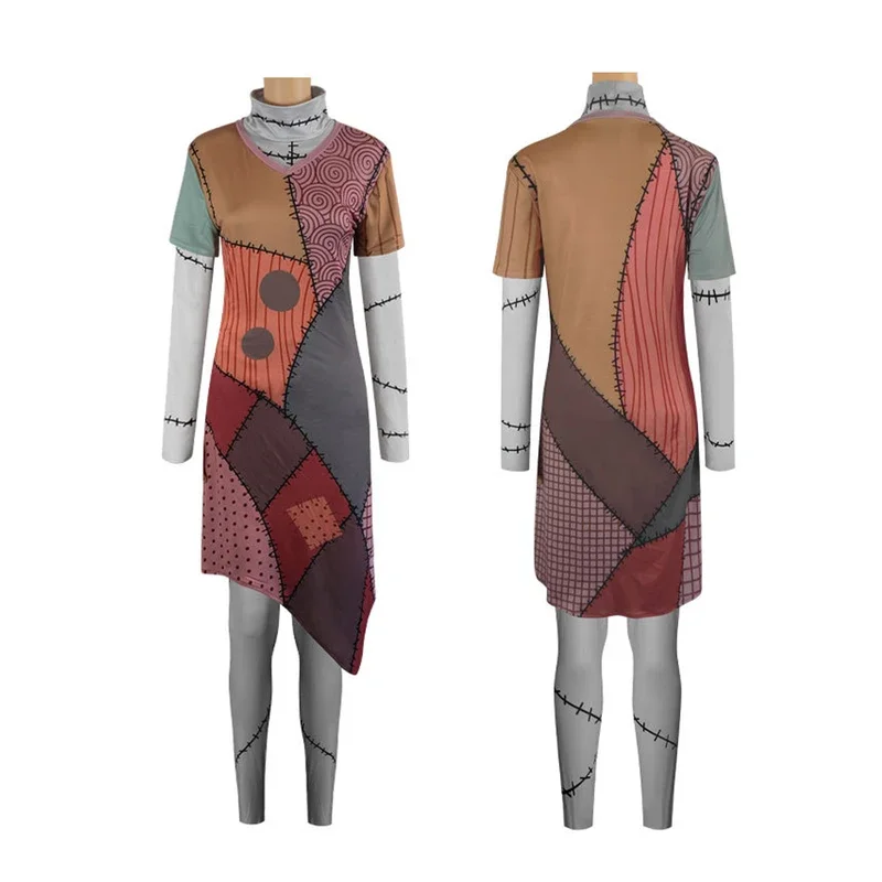 RT01 Nightmare Christmas Sally Cosplay Costume Women Horror Princess Dress Skirt Men Skellington Role Play Gothic Clothes Ha*Jk2