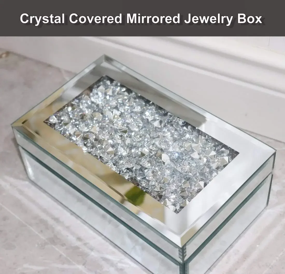 Crush Jewel Diamante Mirrored Glass Crystal Jewellery Organiser box Storage Crushed Diamond Jewelry Boxes Women Makeup Drawers