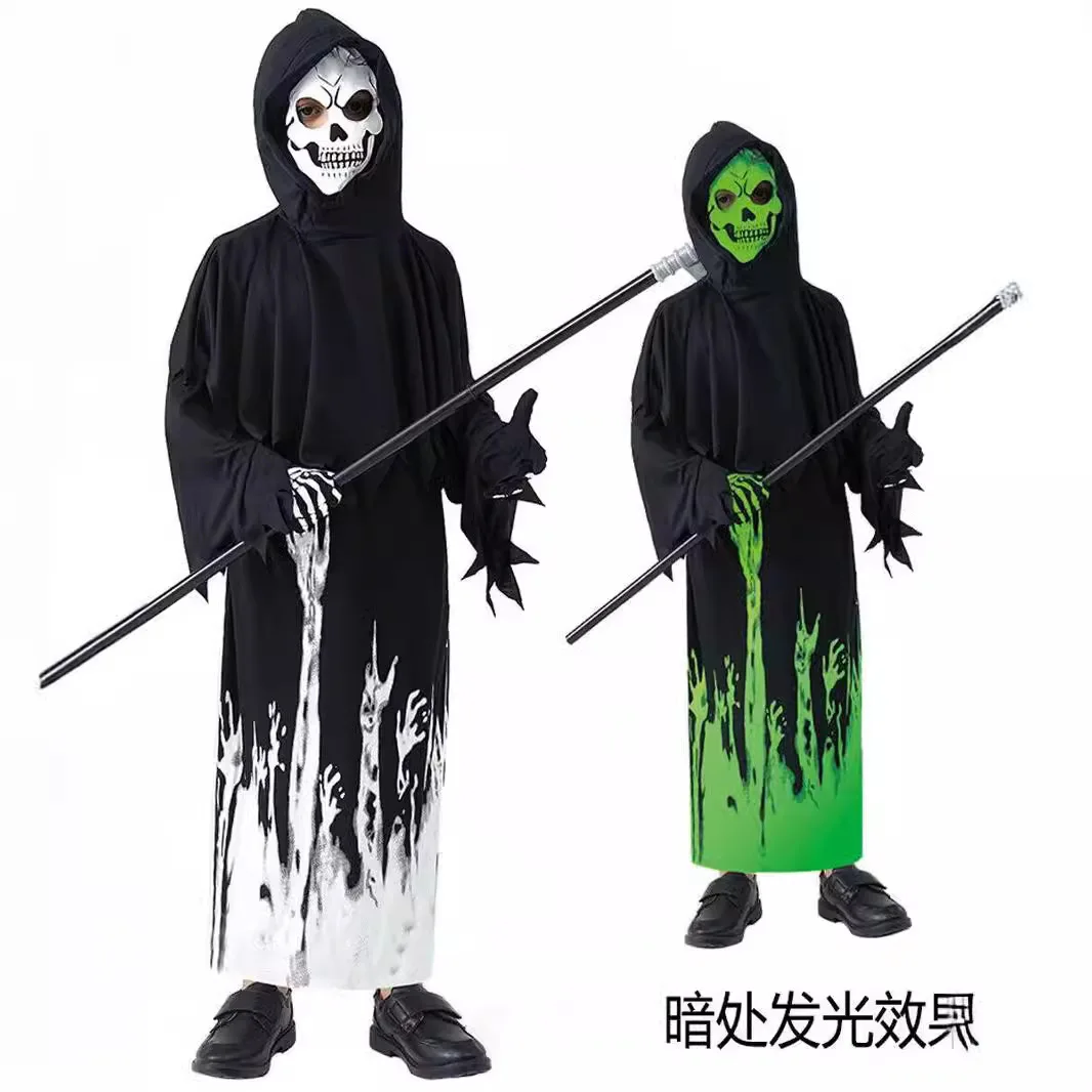 

Sickle dark messenger ghost costume children cos grim reaper luminous dress up halloween cosplay black long costume horror dress
