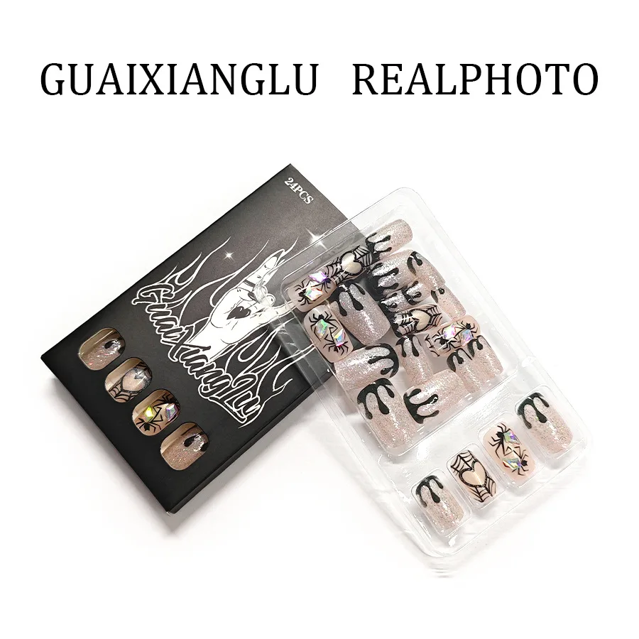 Autocollants pour ongles araignée brillants, pièces à paillettes, portables pour Festival, Halloween, Costume, événement