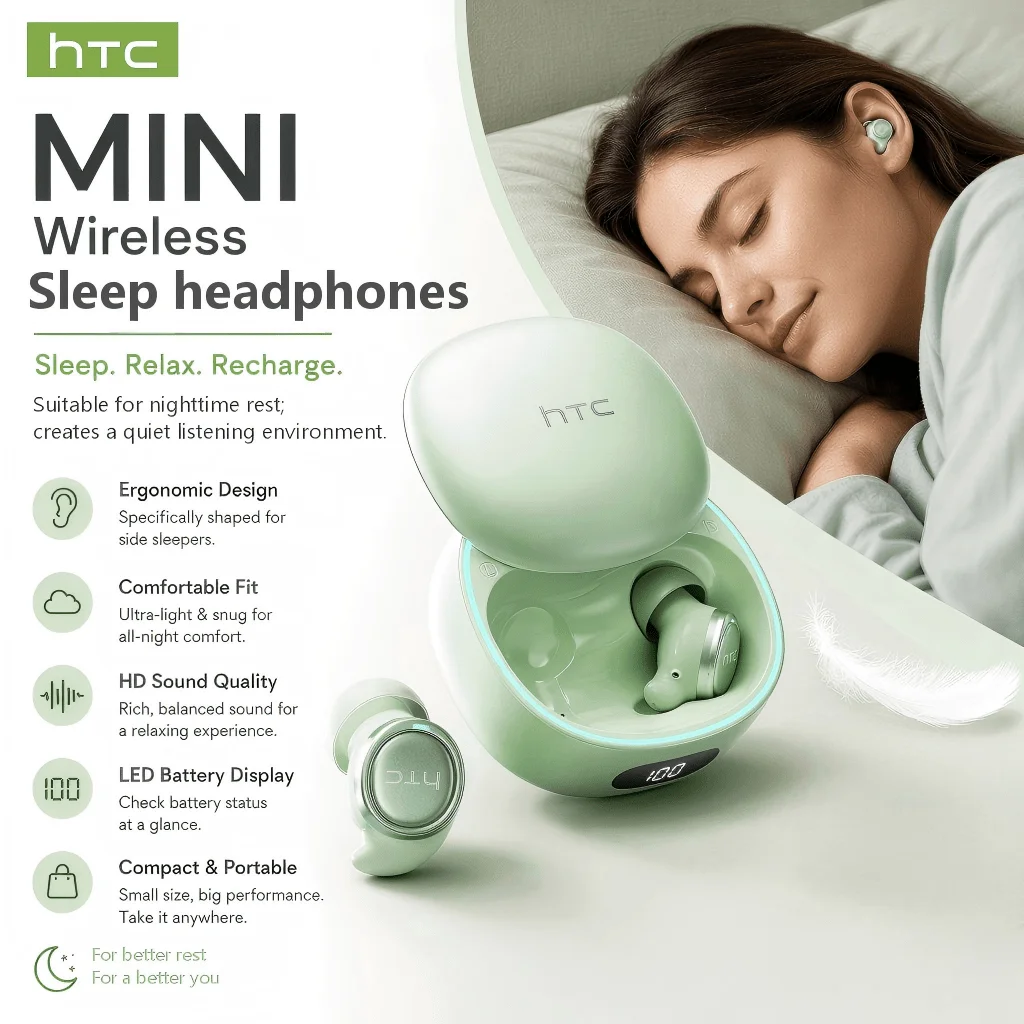 Наушники HTC NE96 Bluetooth V6.0 TWS, беспроводные, с шумоподавлением 35 дБ, внутриканальные, ультралегкие, для сна.