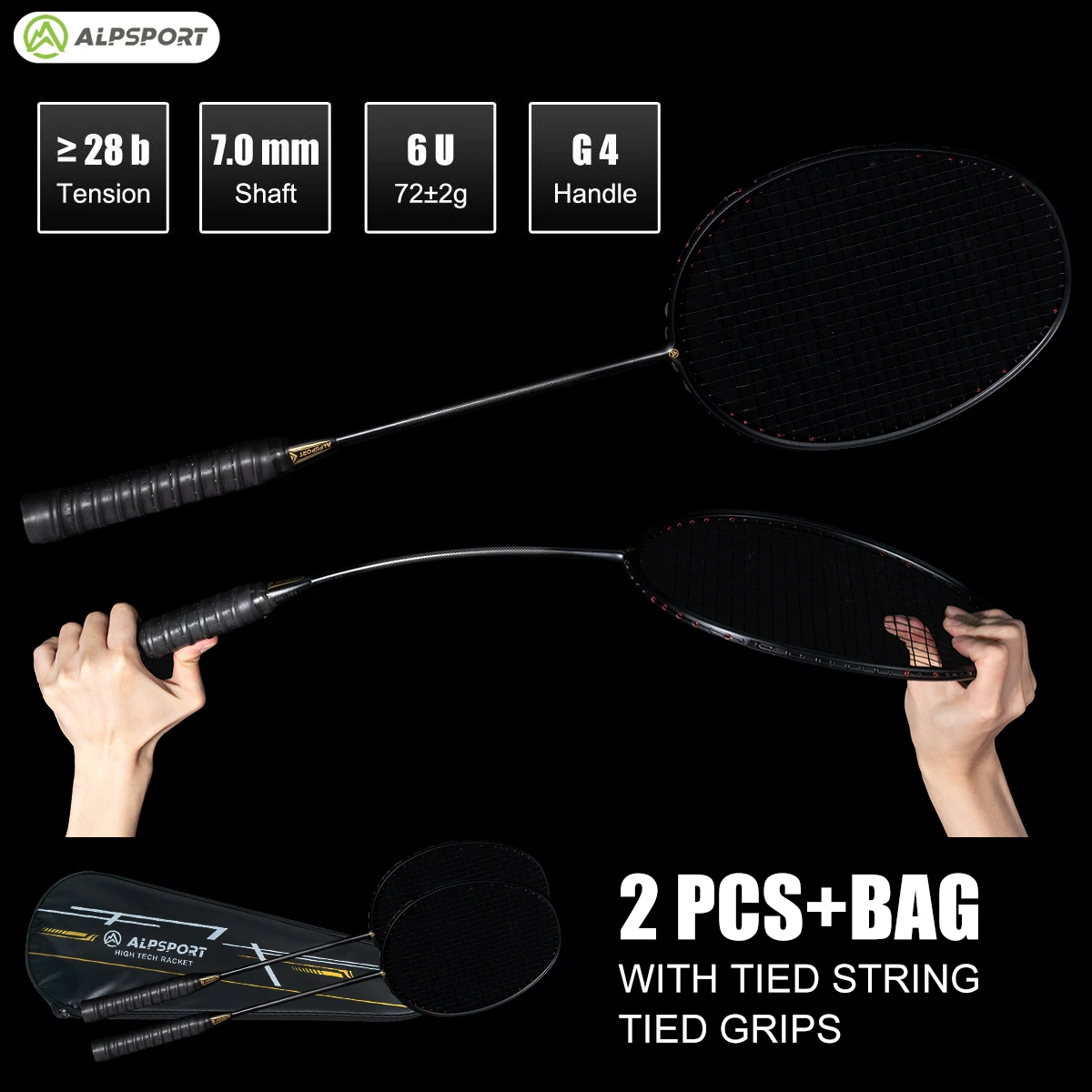 Alpsport XHP 2PCS Max 30LBS 6U 75g 100% legal original badminton racket Ultra-light full carbon fiber Badminton racket andbag