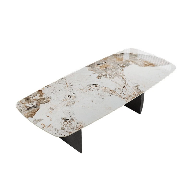 Moderner, einfacher Esstisch aus Pandora-Schiefer, rechteckige lange Esszimmermöbel aus Edelstahl