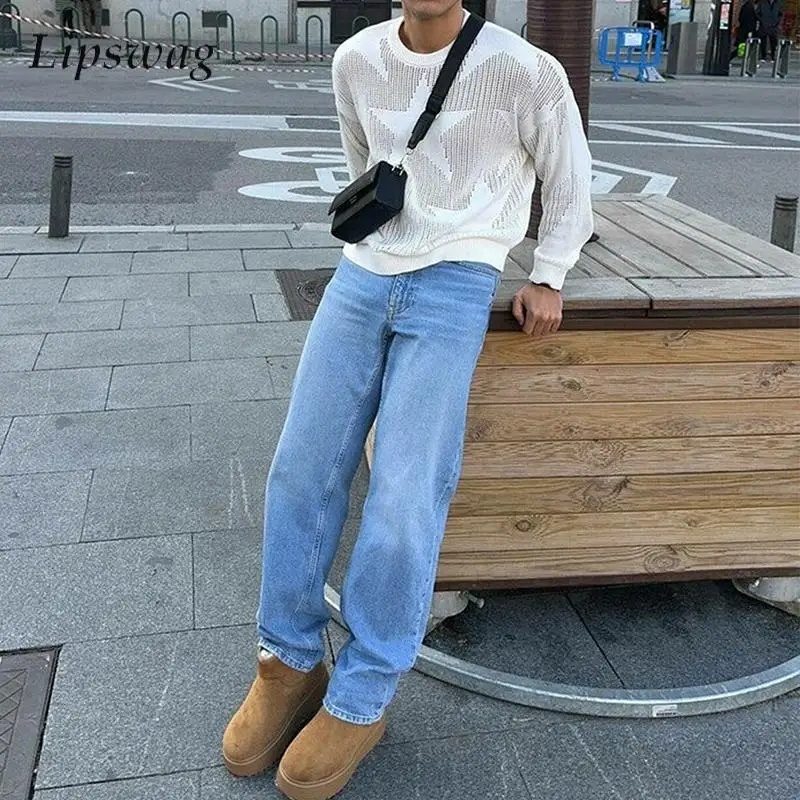

2025 Spring Summer New Casual Mens Jeans Fashionable Solid Color Loose Straight Denim Pants Men Streetwear Vintage Simple Jeans