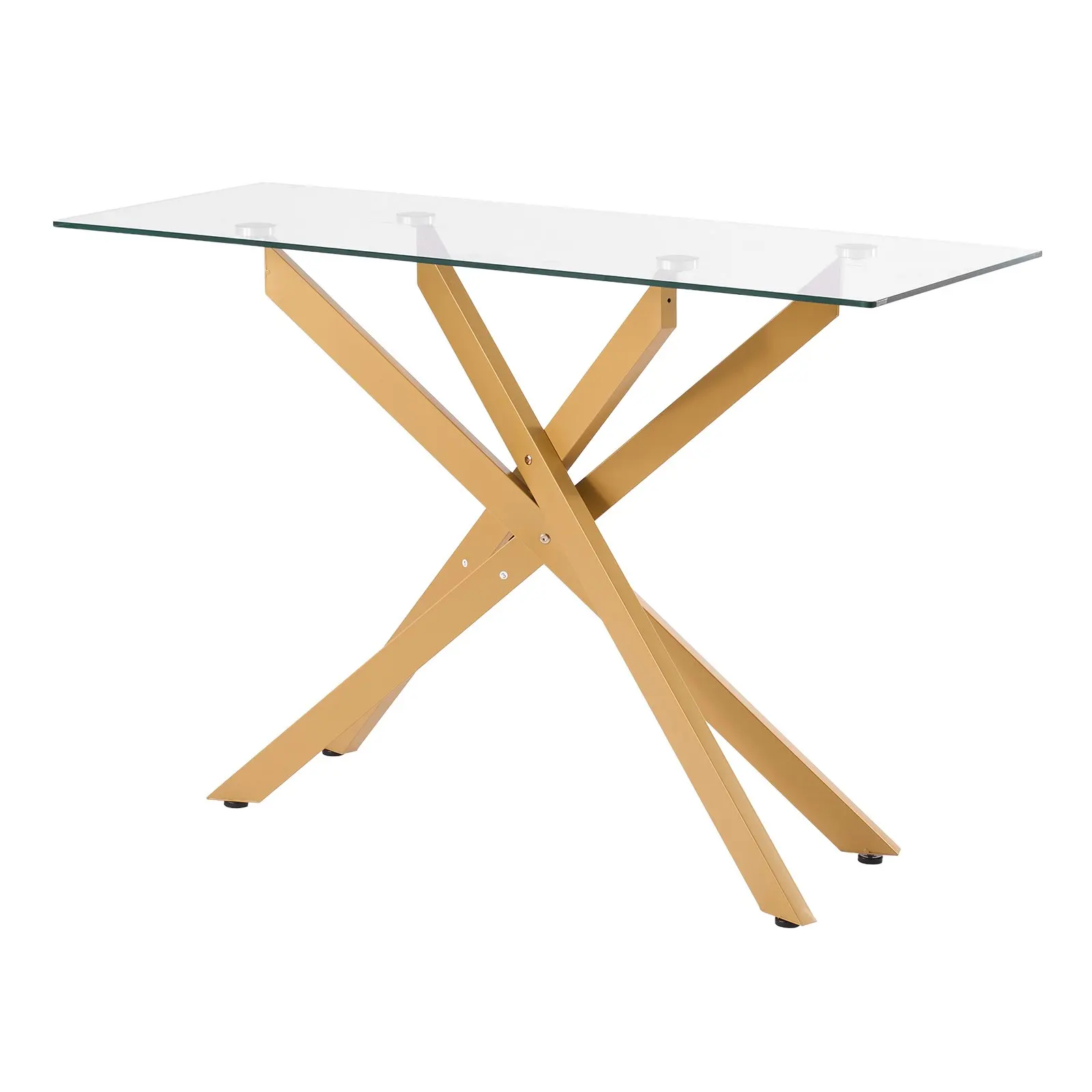 

Glass Coffee Table, Modern Rectangle Sofa Side Table With Tempered Glass Top & Iron Cross-Legs, Golden Geometric Consloe Desk