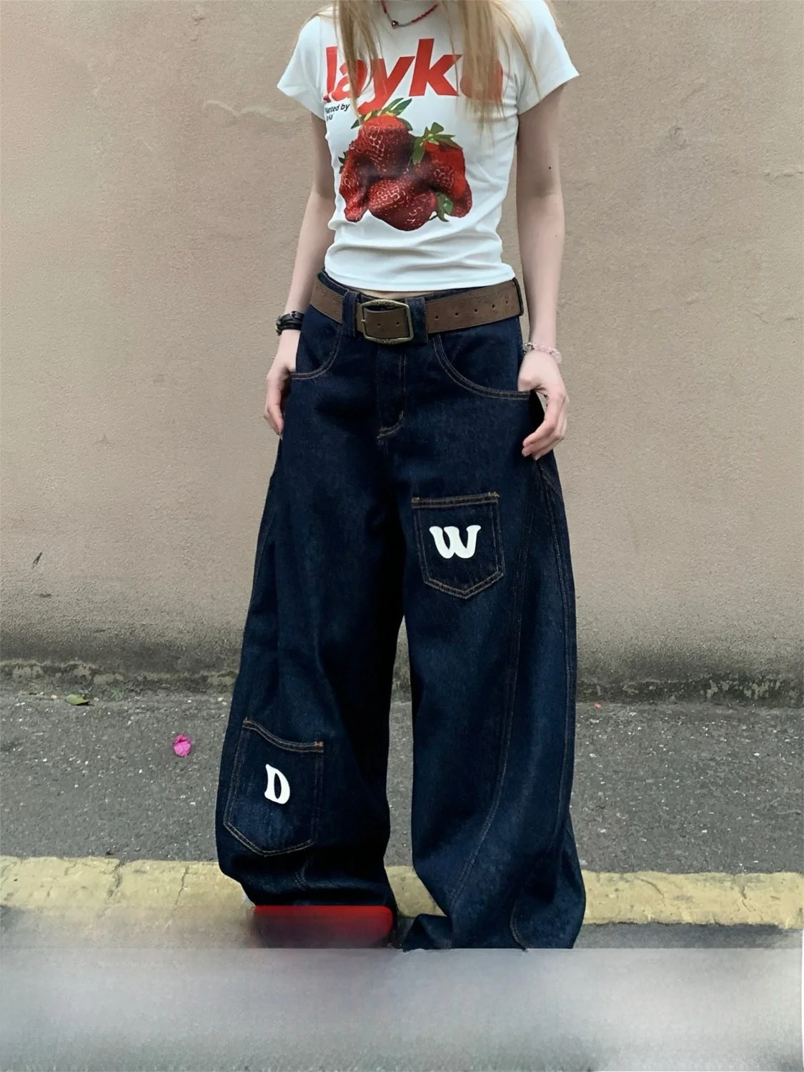 

American Sle Retro Knife Wide Leg Jeans Women Loose Fit Floor Length Pants Spring New Arrival Ele Casual Trousers