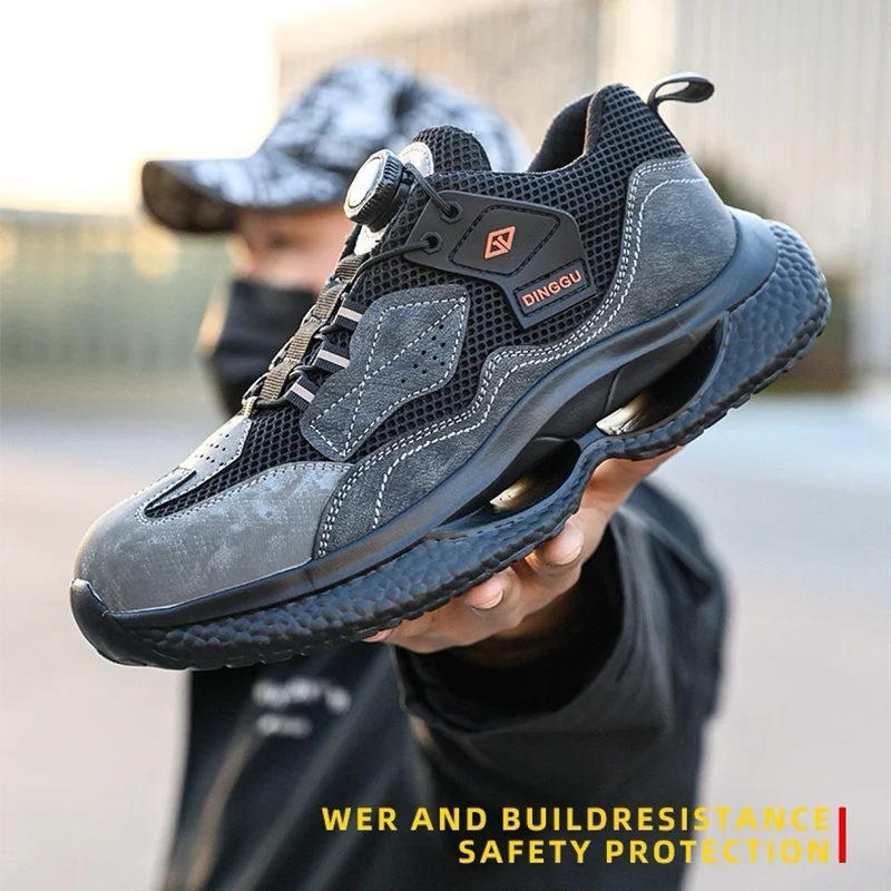 

Trendy Puncture-Proof Work Shoe Rotating Button Security Safetyshoes Anti Collision Protective Shoes Breathable Steel Toe Sport