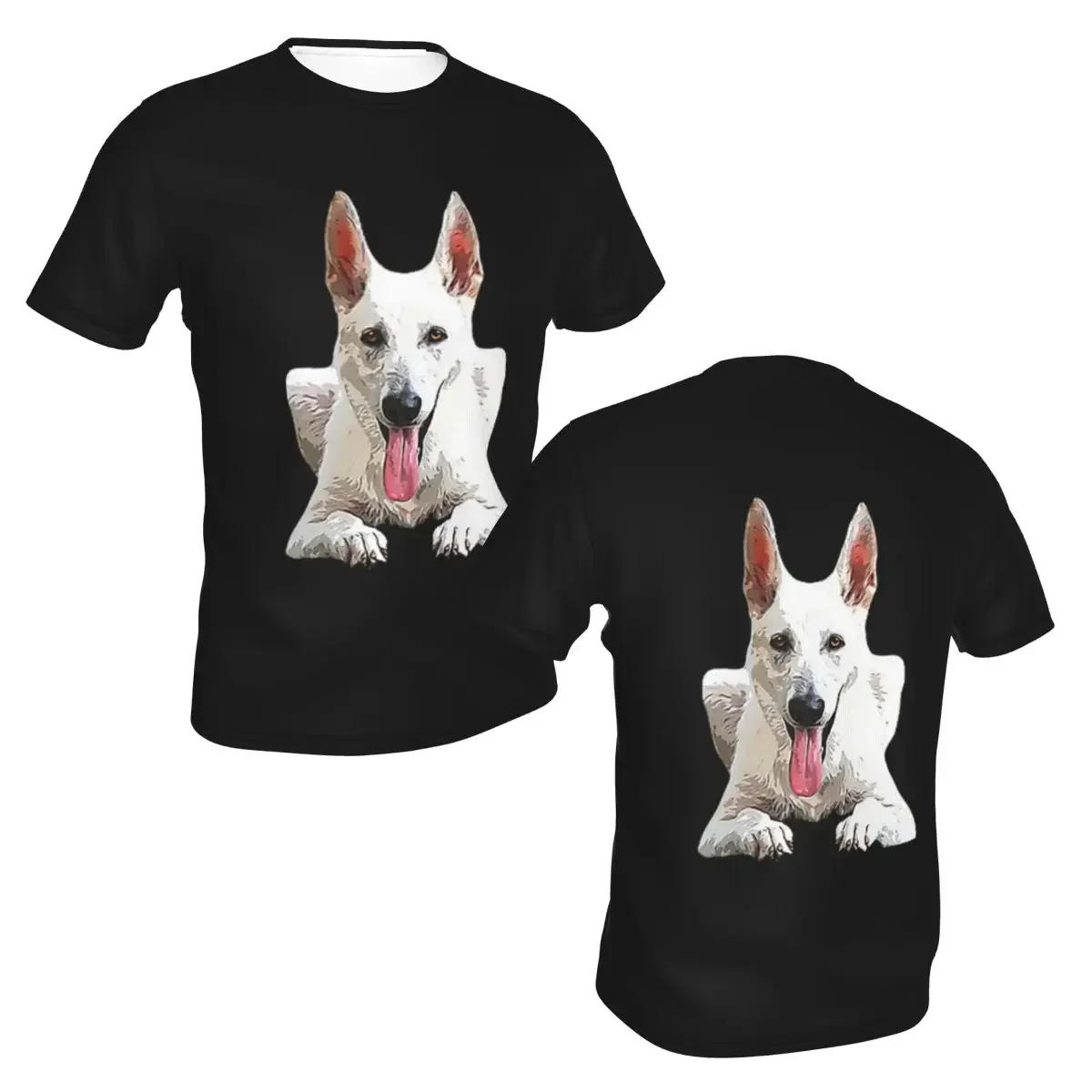 White Swiss Shepherd White German Shepherd polyester T-Shirt Men'sFunny T Shirts Men O-Neck Short Sleeve