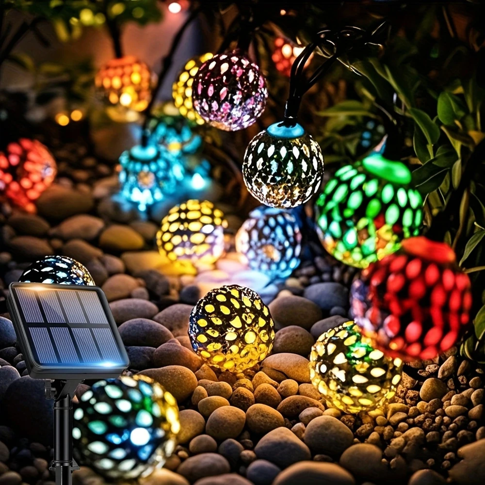 سلسلة ضوء شمسية كروية مغربية-30/20 LED، ضوء جنية مغربي ملون، مناسبة لسوار الحديقة والساحات وعيد الميلاد